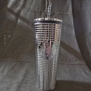 Silver Tumbler with Straw